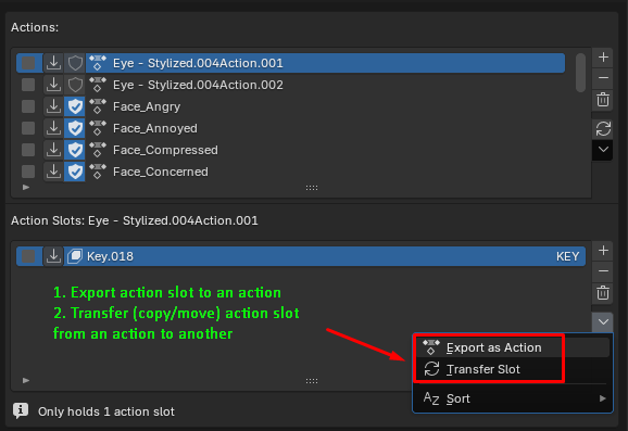 Blender action and action-slot management
