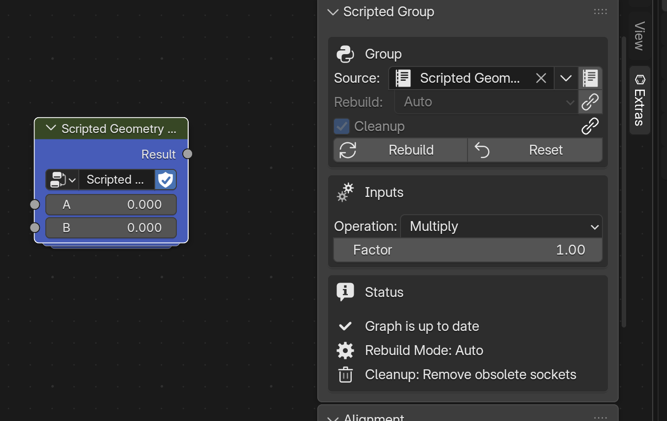 Scripted Group panel and node