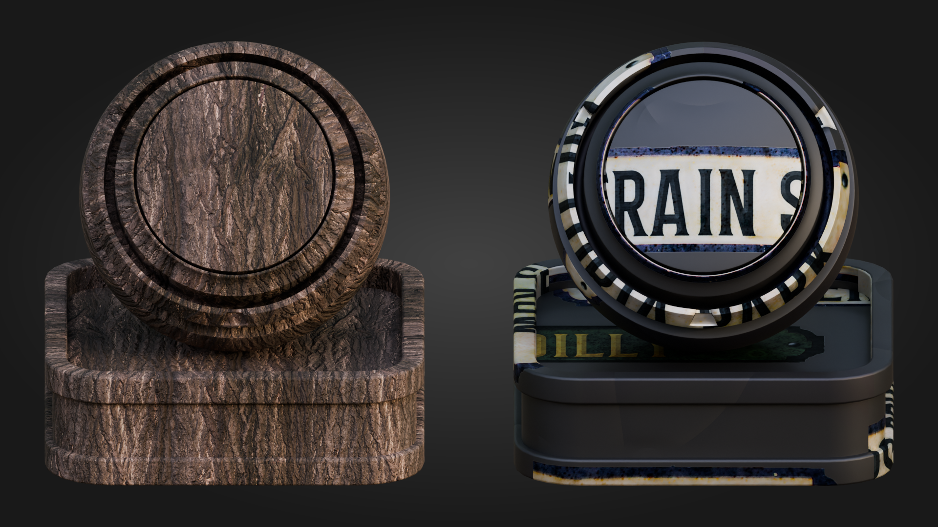Weathered wood and rain sign shader preview for the Victorian Shader Pack