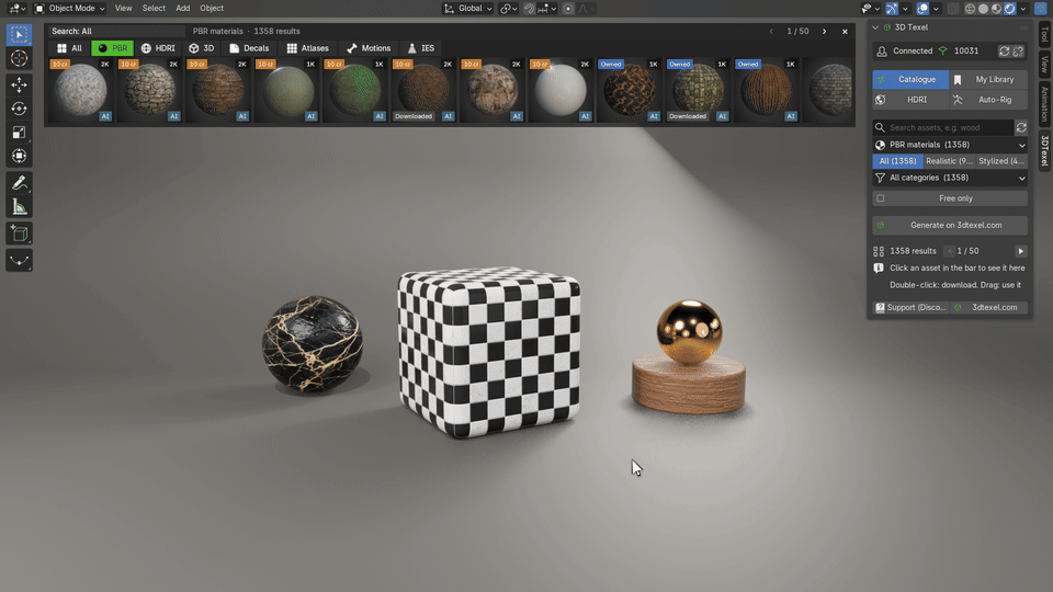 Searching and filtering the 3D Texel asset bar
