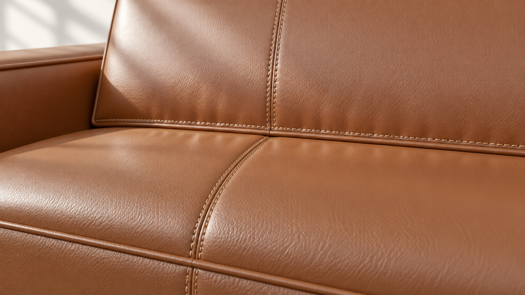 Leather sofa stitching and seat detail
