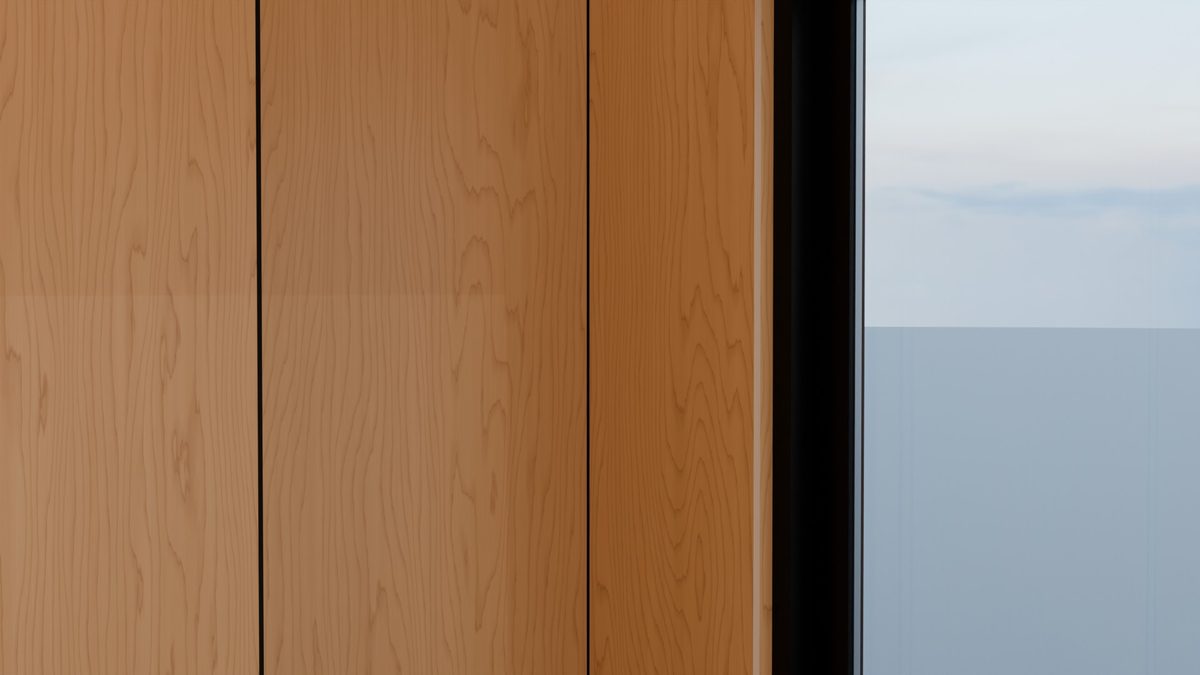 Birch plywood lining at a corner