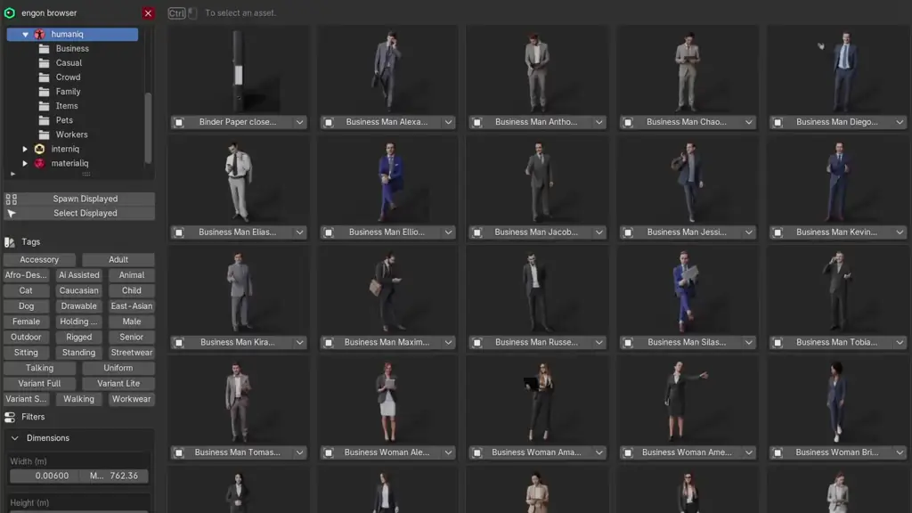 Showcasing use of tags and categories in the humaniq asset catalogue