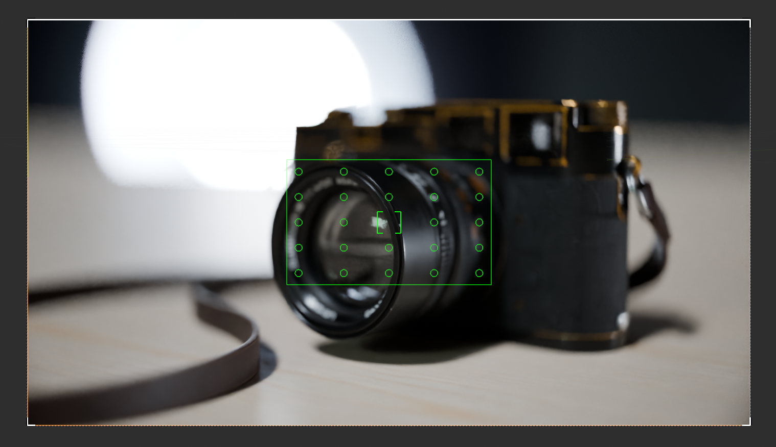 DSLR AutoFocus Pro β Zone AF overlay on vintage camera