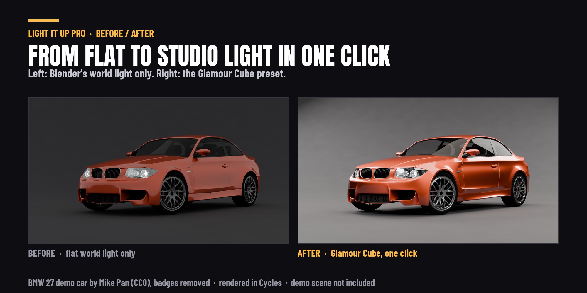 The same car before and after one preset