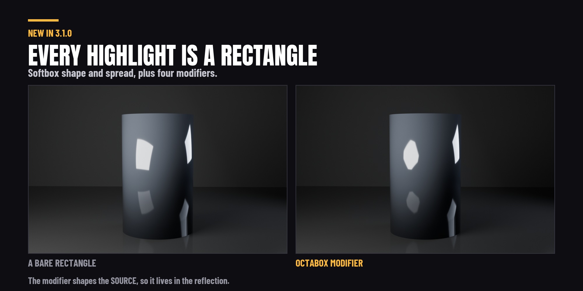A softbox modifier seen in a glossy reflection