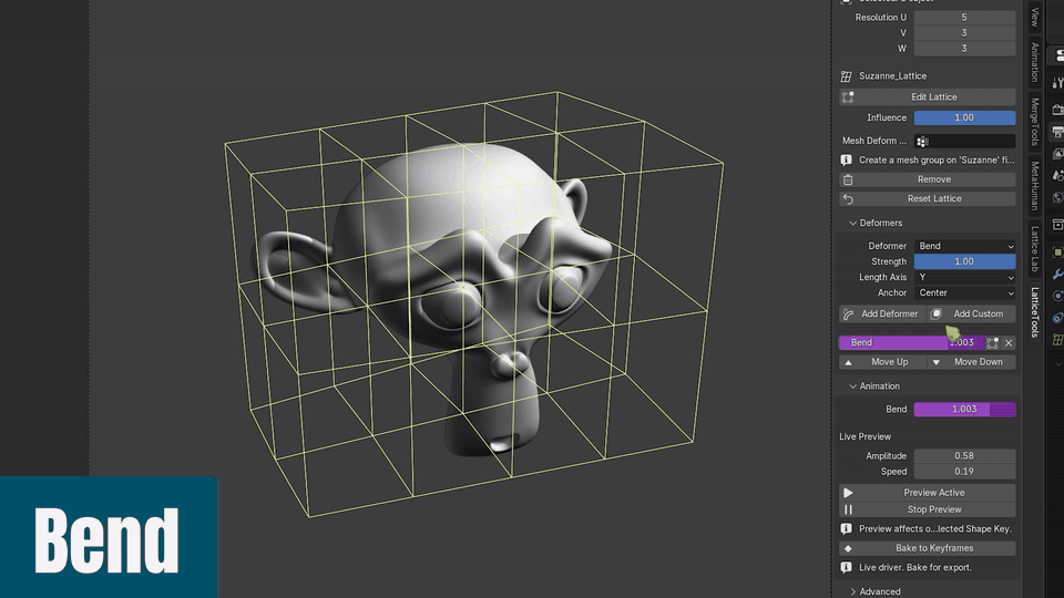 Bend deformer with a selectable direction