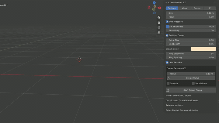 Cream Painter View and Cursor drawing modes