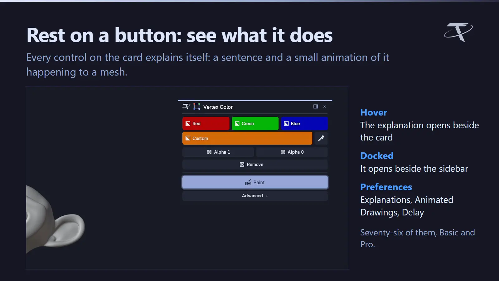 Explanations beside the card