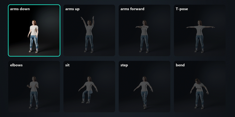 Eight test poses checked one after another
