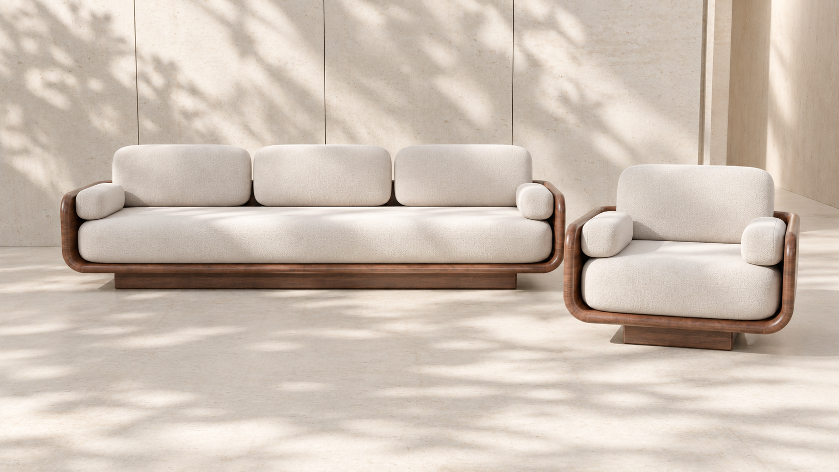 Wood frame sofa studio view