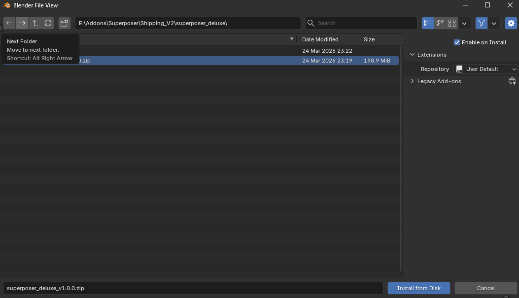 Install zip and enable addon