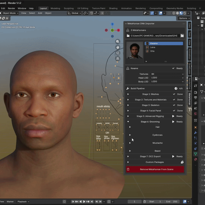 Live skin and groom controls