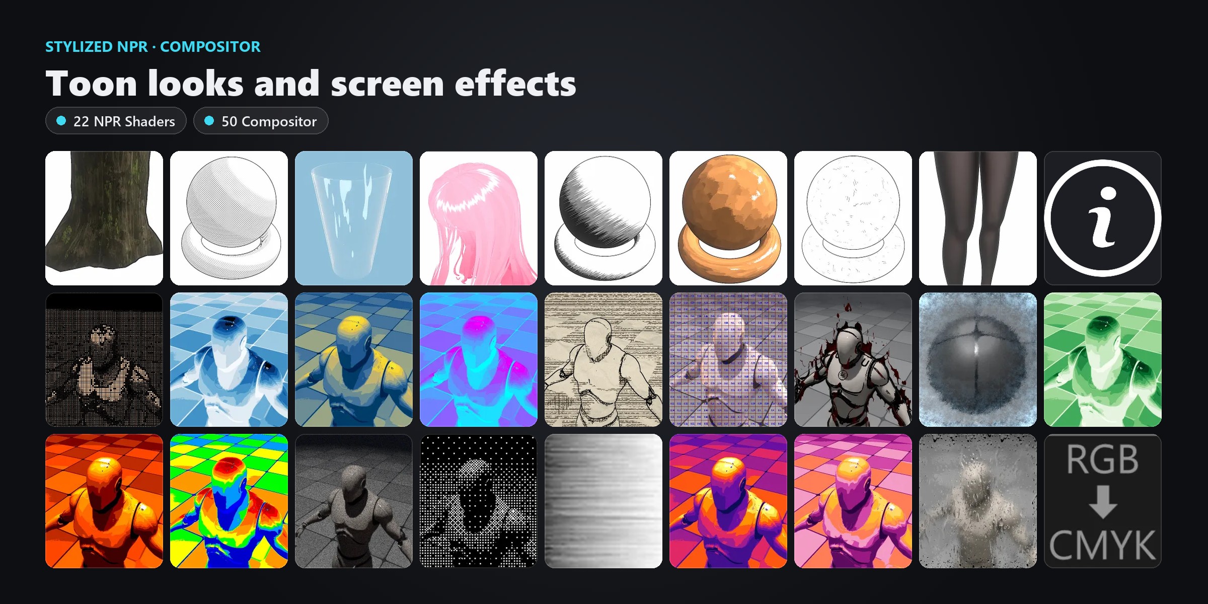 NPR materials and compositor effect thumbnails