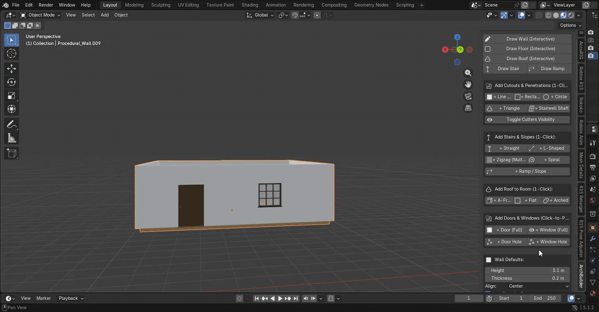 ArchBuilder switching a house roof between gable and arched styles