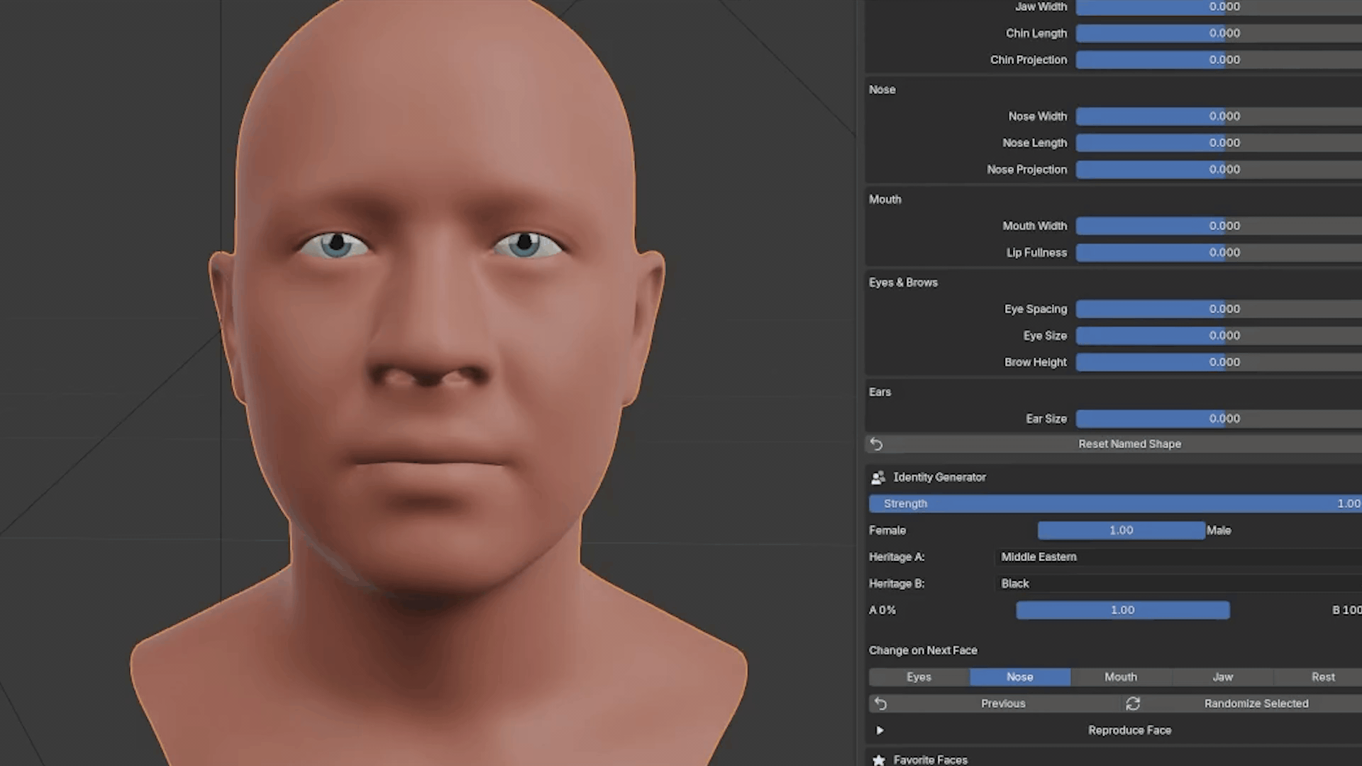 Generating unique human head identities in Blender