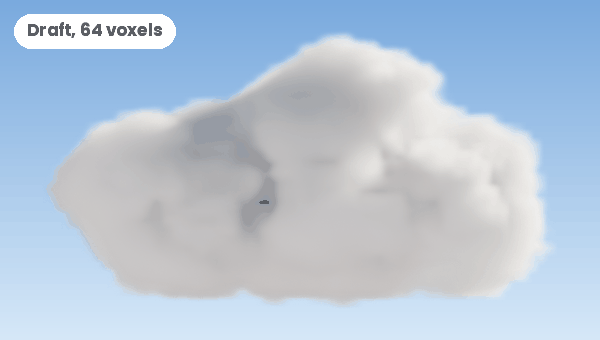 The same cloud at Draft, 64 voxels, and at Ultra, 384 voxels