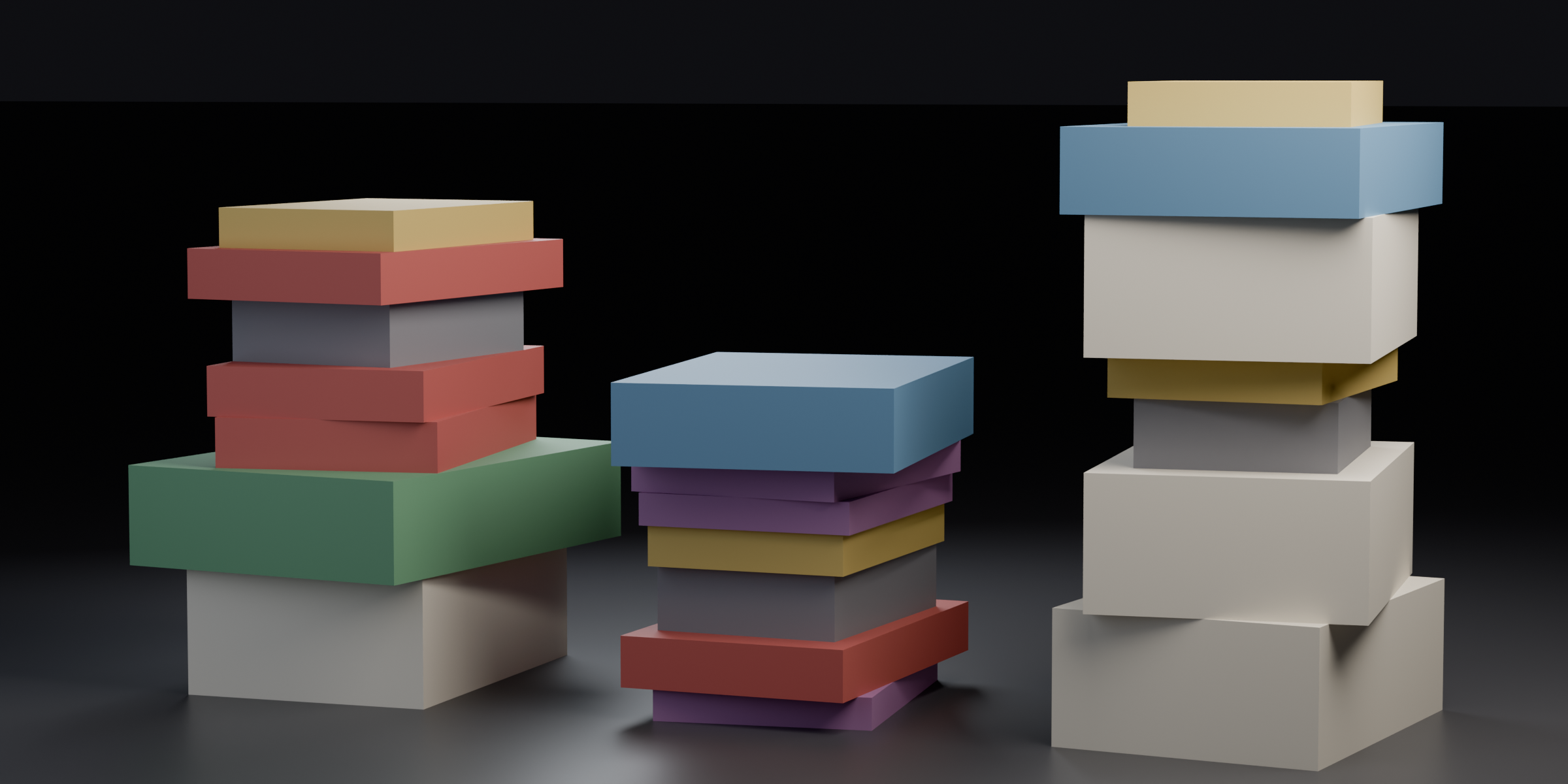 Three stacks of boxes sitting perfectly flush on each other