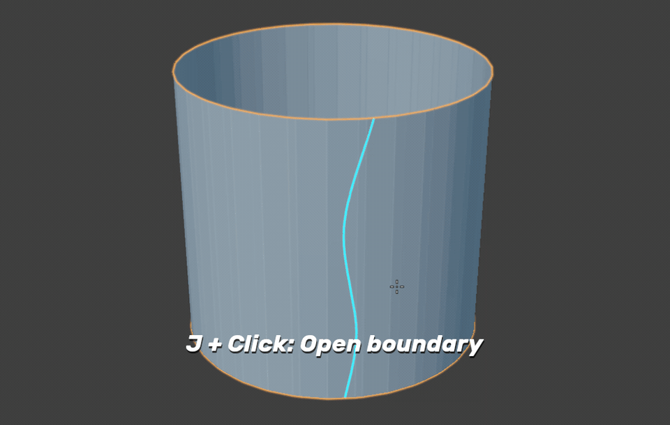 Hold J and click to open one cut boundary while keeping the faces in the same object.