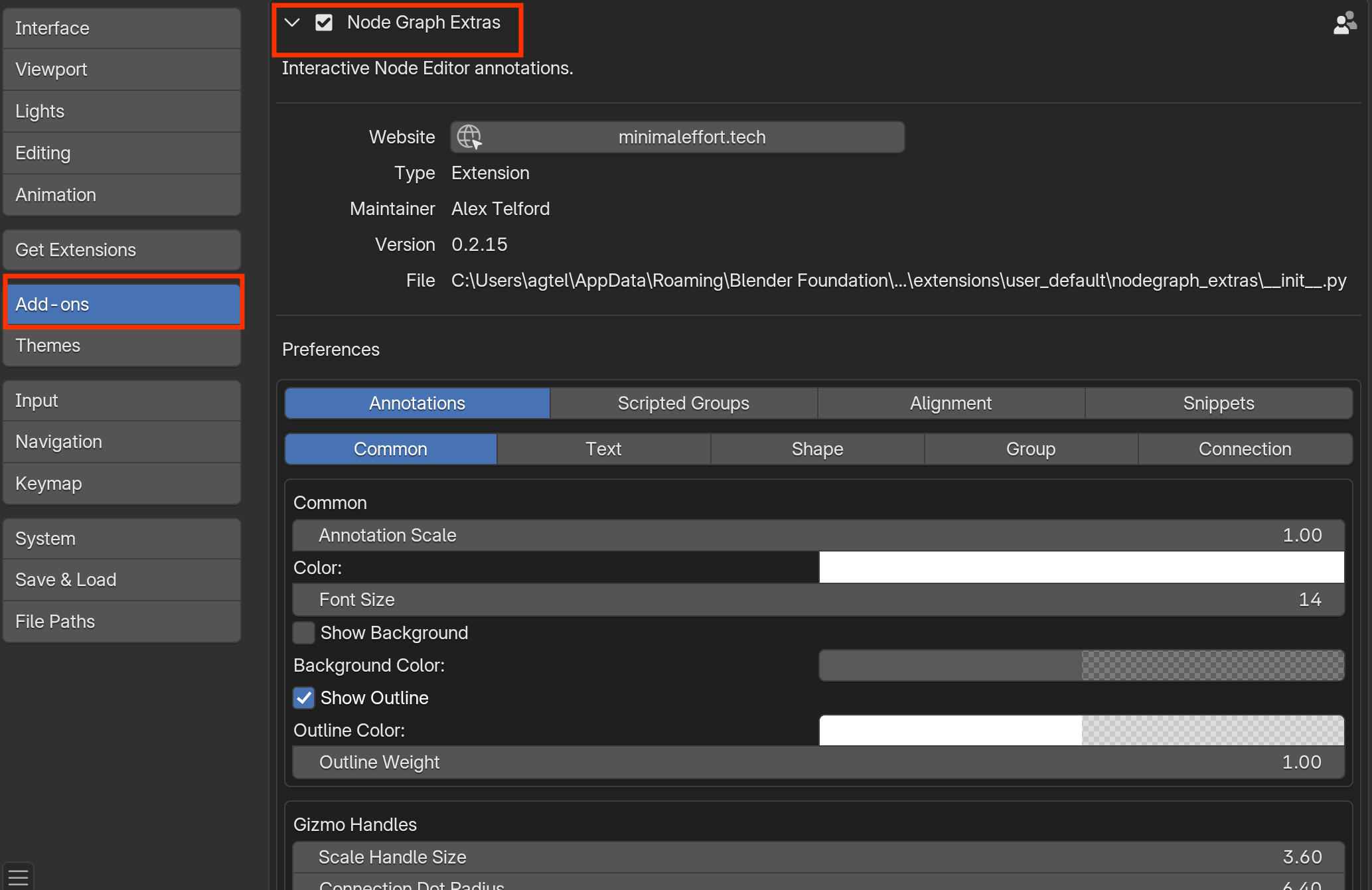 Node Graph Extras preferences overview