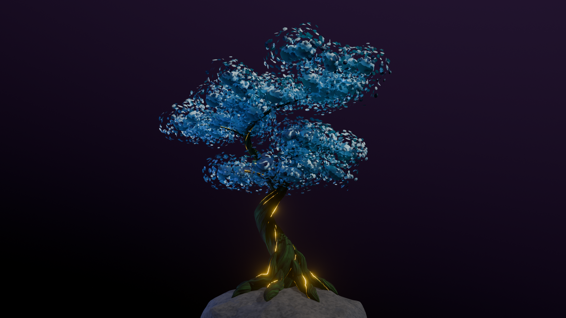 Blue foliage with gold accents.