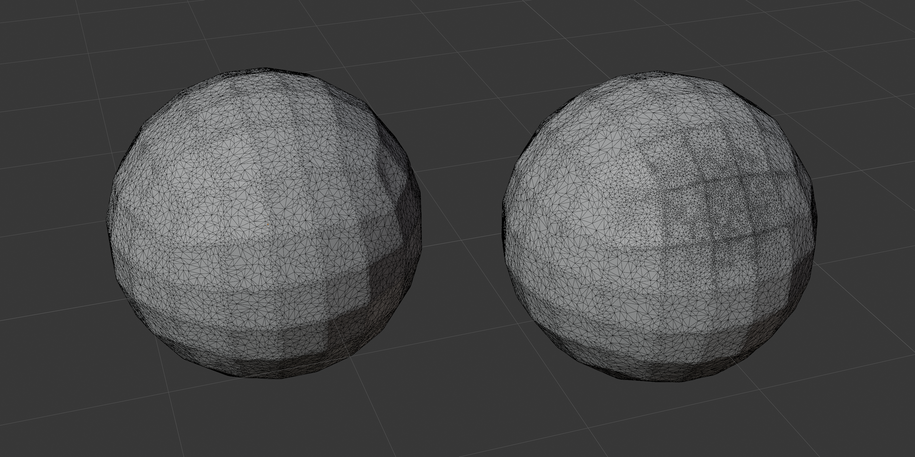 Uniform density on the left and Adaptive Density on the right, with a denser local region