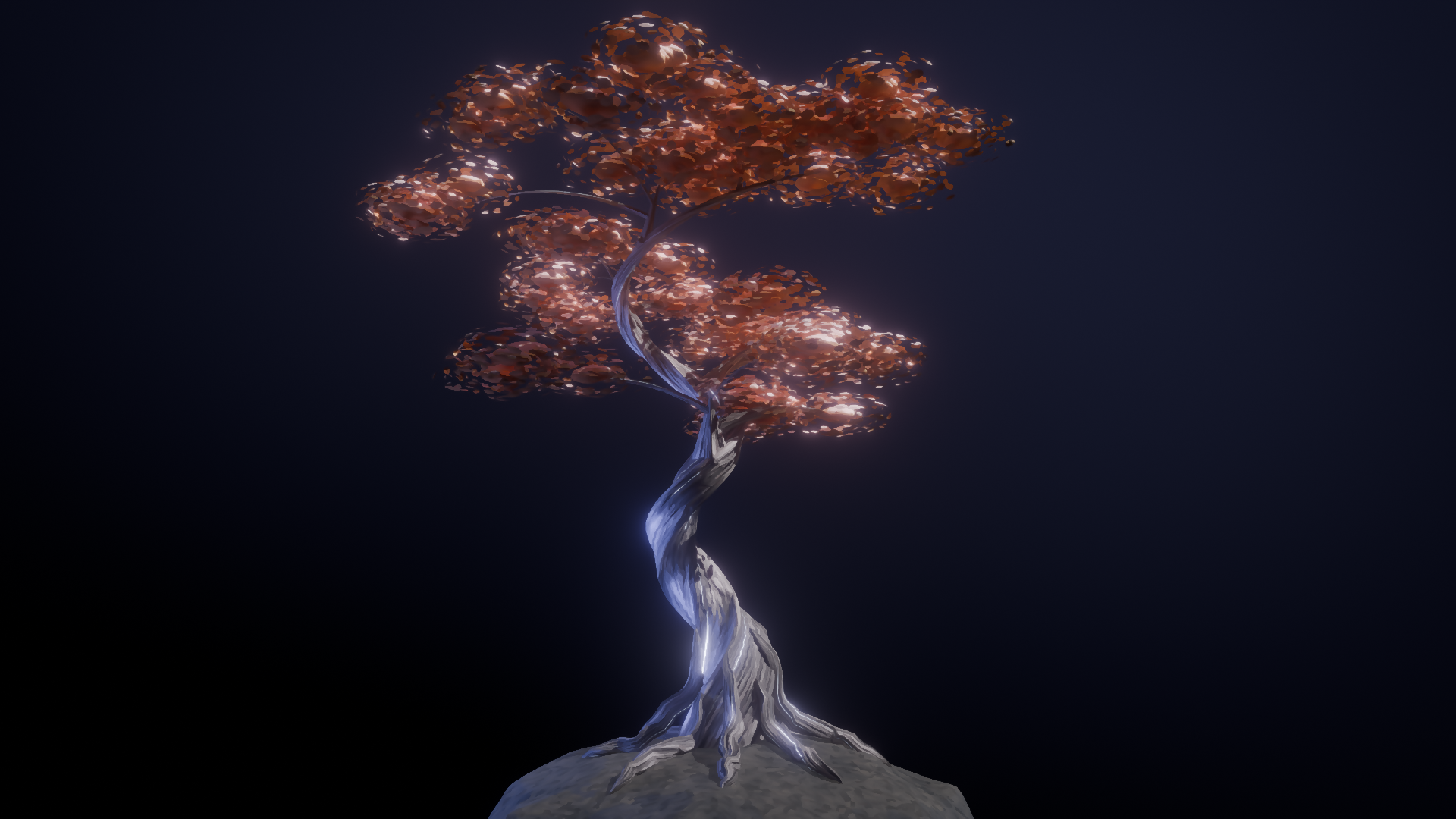 Warm copper blossoms and a pale trunk.