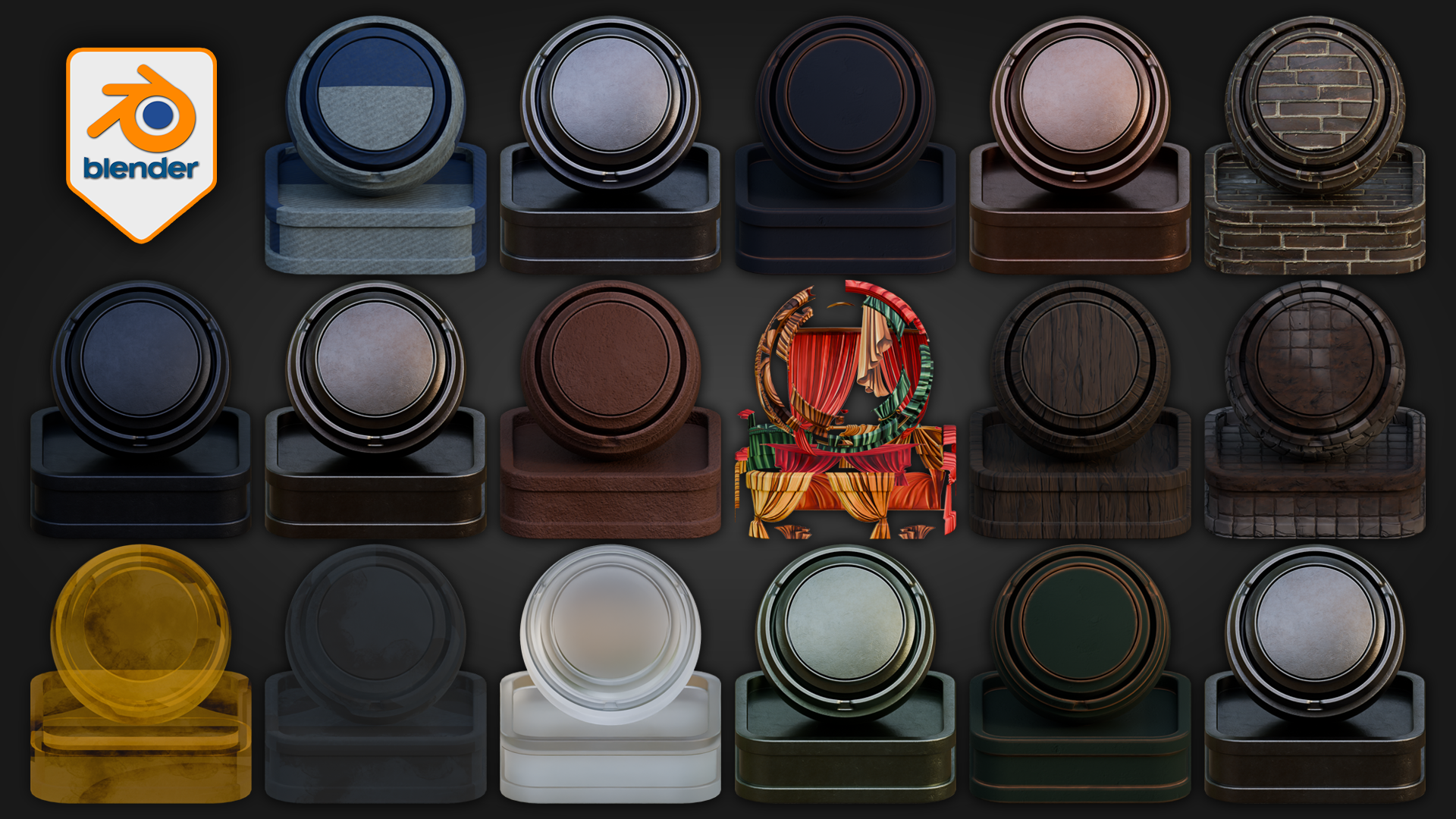 Complete preview sheet for the Victorian Shader Pack for Blender 5 Cycles