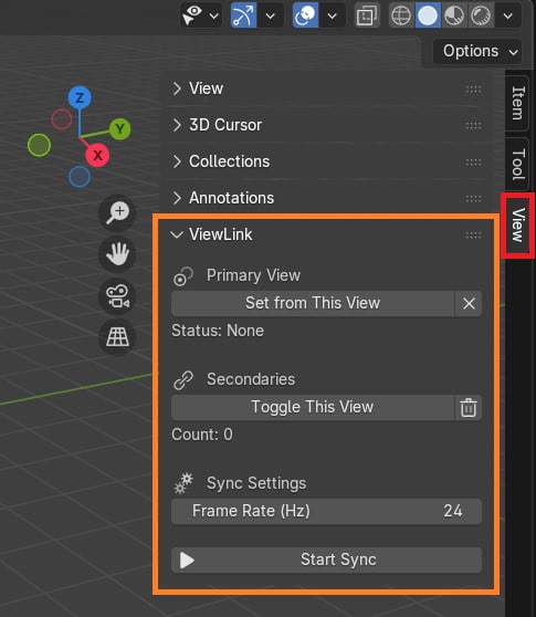 ViewLink panel in Blender