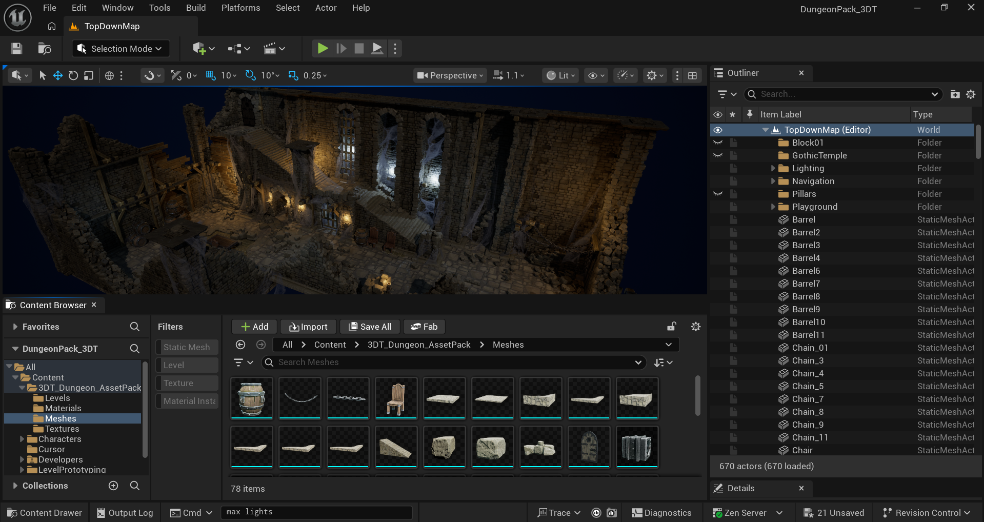 3DT Dungeon Kitbash Pack UE5 scene