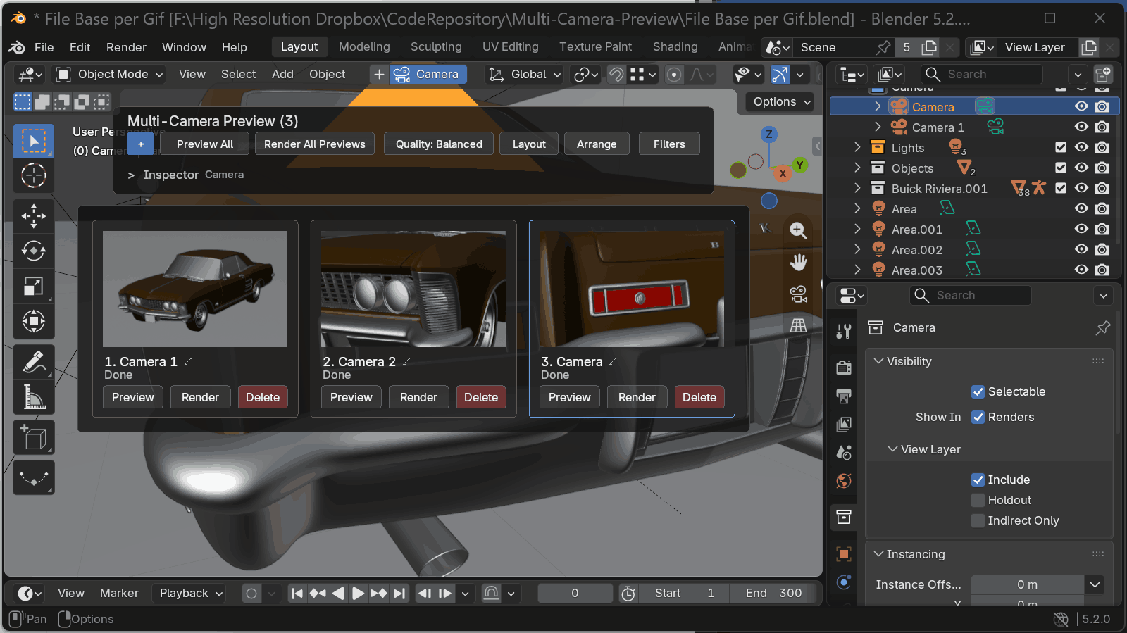Generate rendered previews with completed and total camera progress