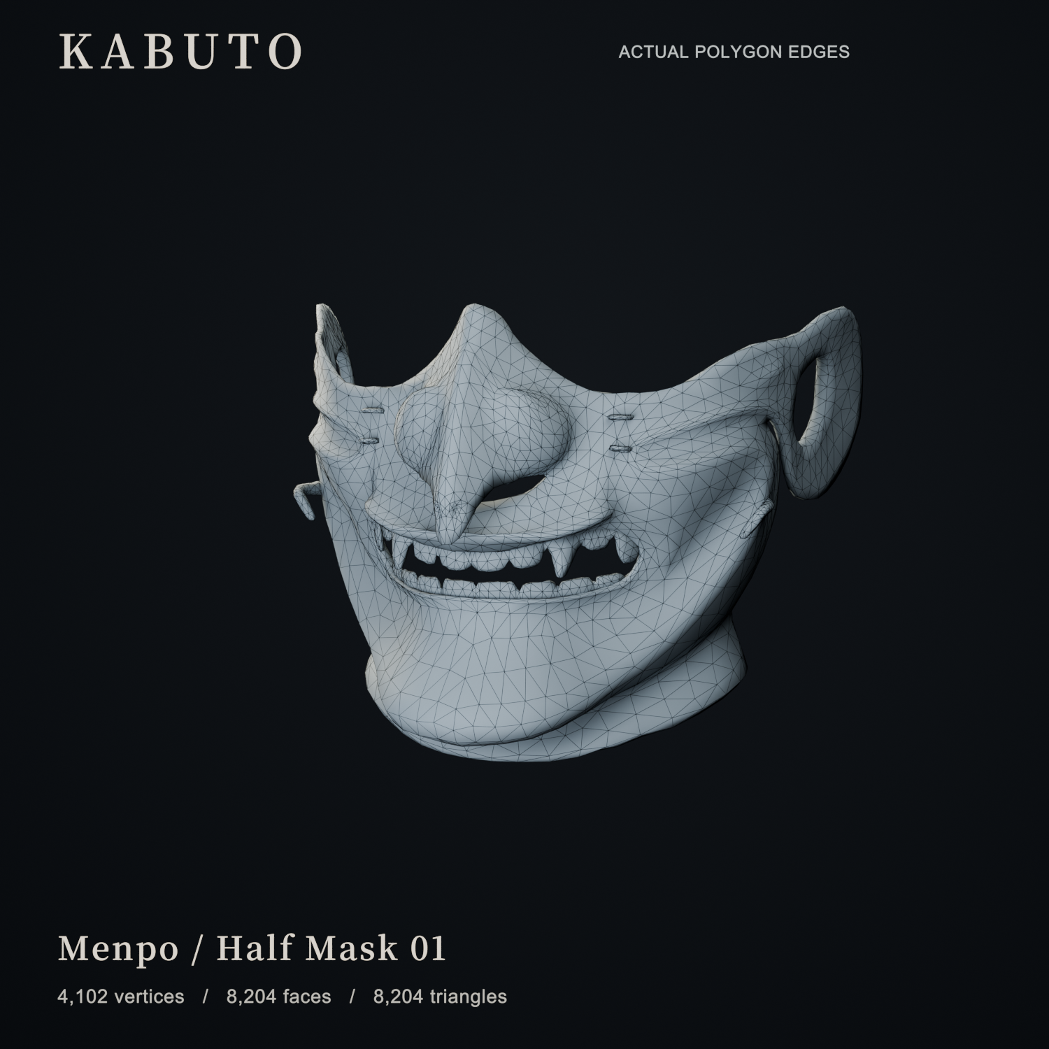 Half Mask 01 wireframe: 8,204 polygon faces and 8,204 triangles