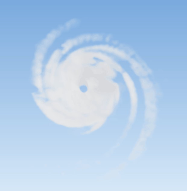 A hurricane seen from above, winding up with its eye, eyewall and spiral rainbands