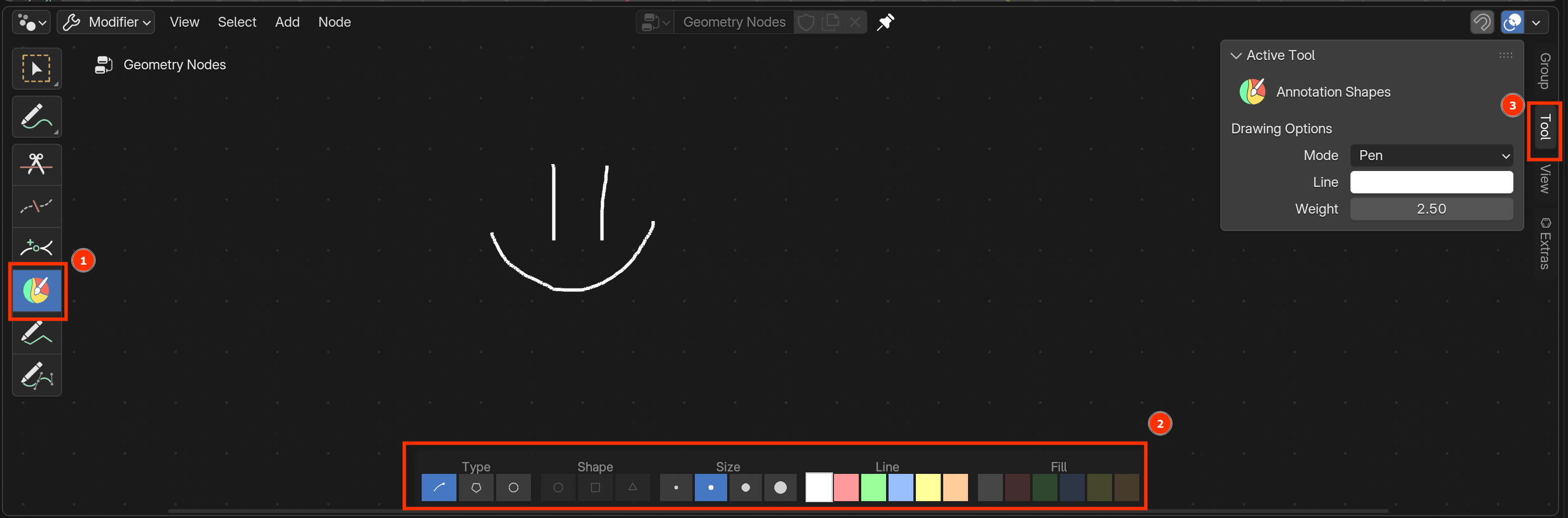 Drawing annotations with the toolbar tool