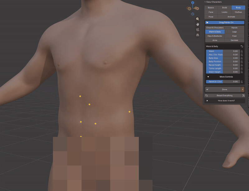 Easy Characters: shaping the waist and the belly with drag points, pixelated