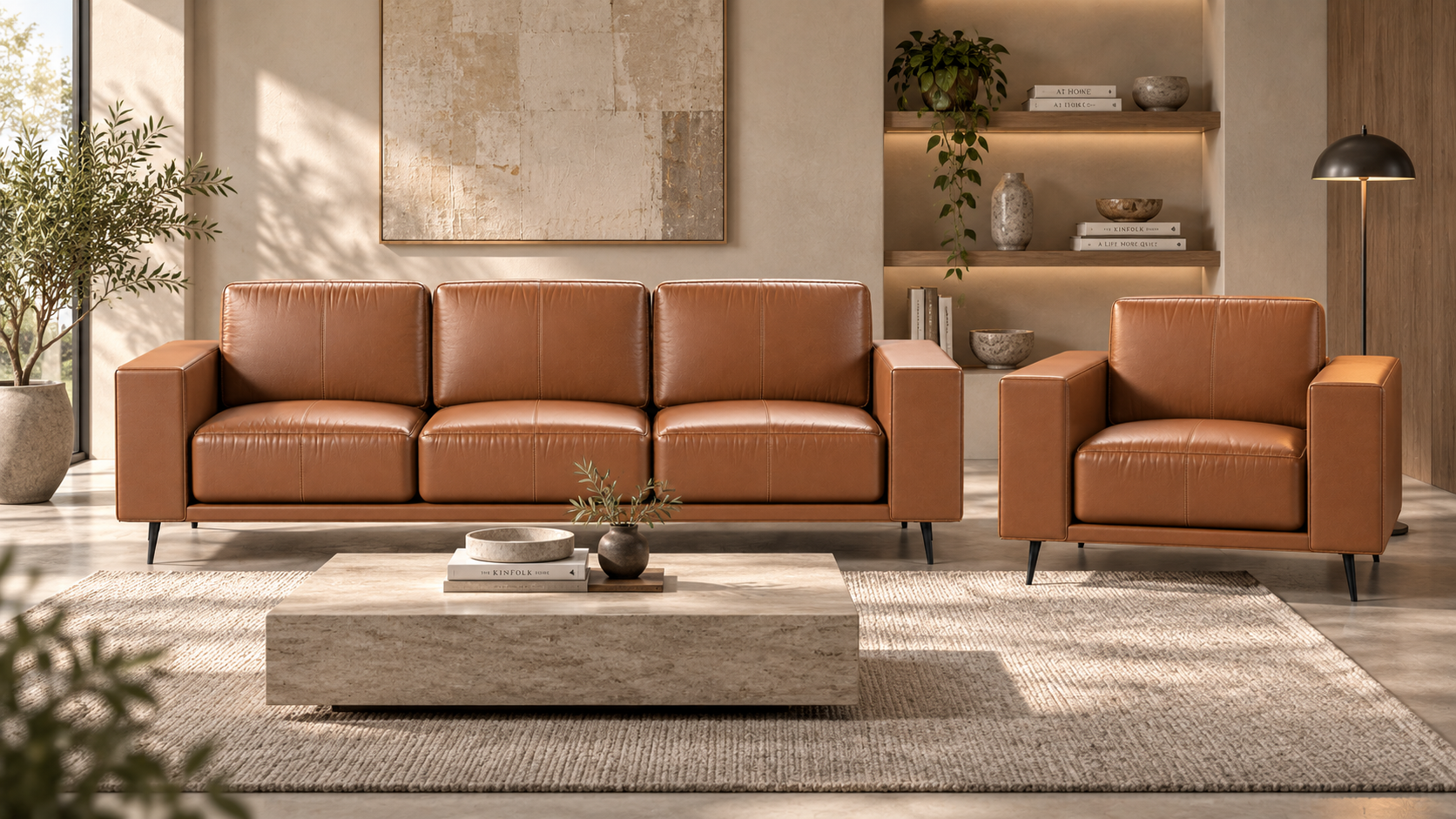 Leather armchair and sofa collection render