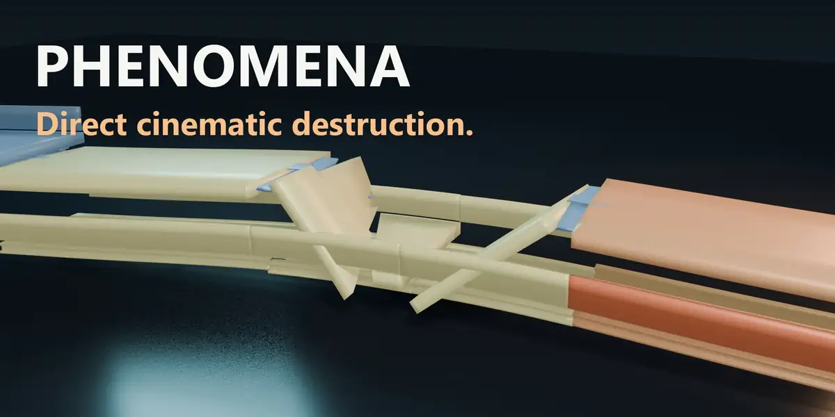 Phenomena real Blender controls and edited rendered collapse, fracture and material comparison sequences