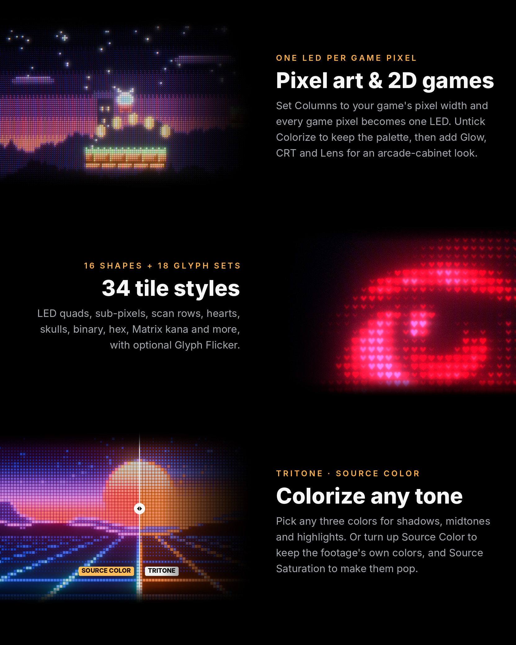 Pixel art and 2D games, 34 tile styles, Colorize with tritone or Source Color