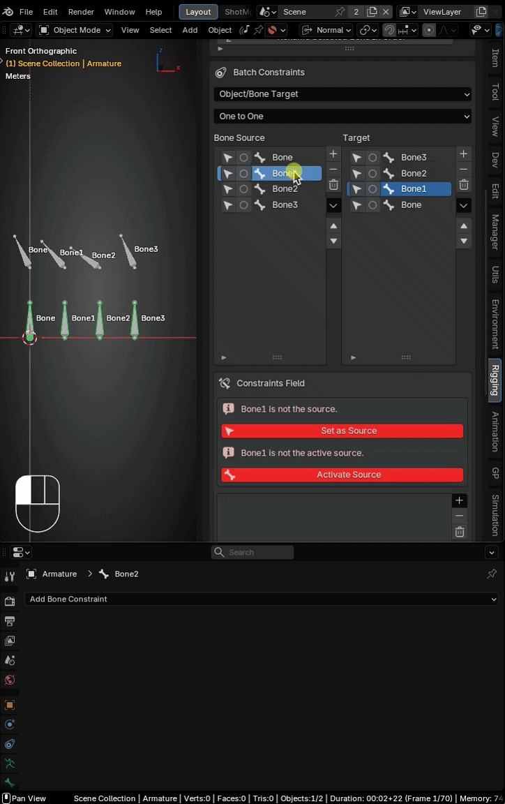 Batch constraint tools for Blender rigs