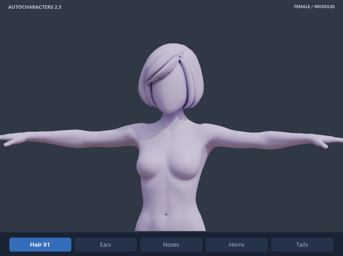 Female modular hair ears horns noses and tails