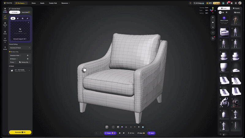 Splitting AI-generated model