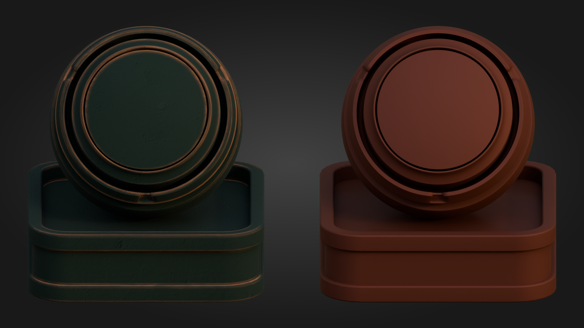 Deep green and red painted shader preview for Blender 5 Cycles