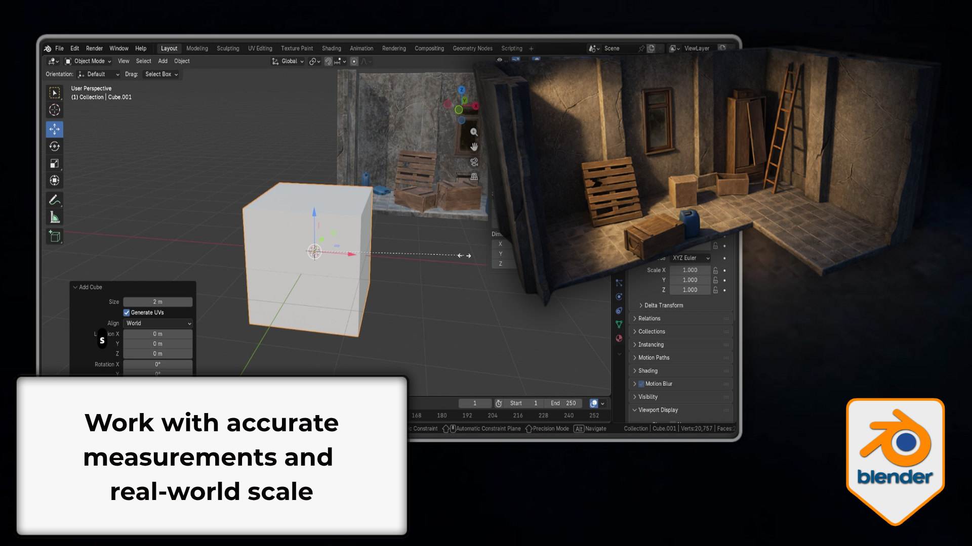 Item panel Dimensions and Scale values for accurate real-world sizing in Blender