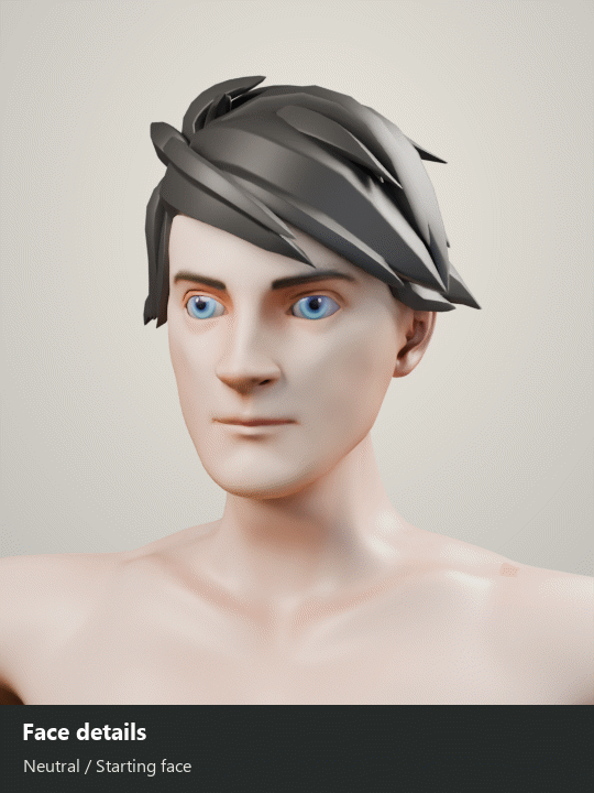 Seven face-detail variations, with smooth transitions and readable holds