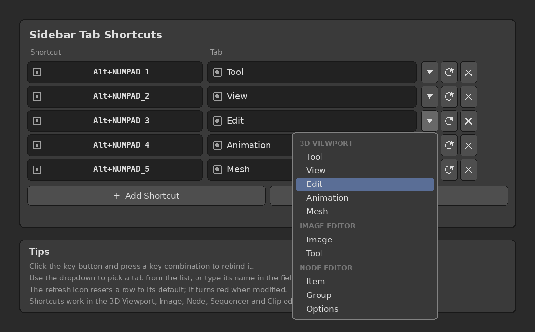 Tab list grouped by editor