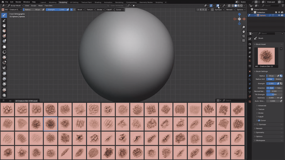 68 Creature Skin VDM Brushes in Blender