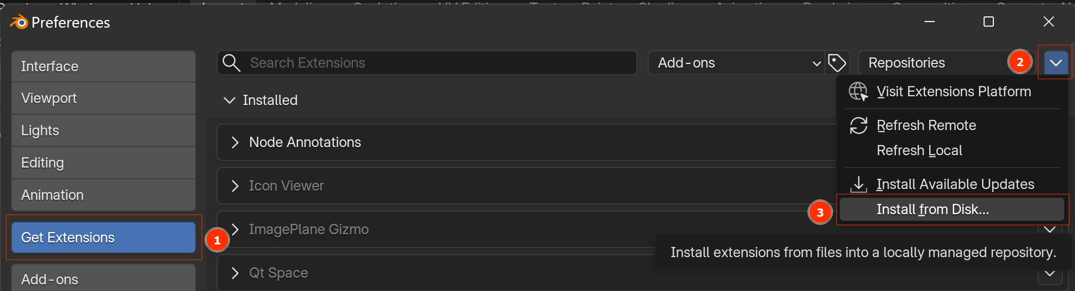 Installing the Node Graph Extras extension from disk