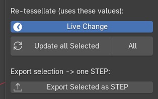 Re-tessellate and export buttons