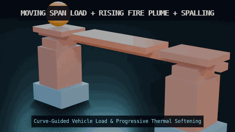 Moving Span Load + Rising Fire Plume + Spalling Debris
