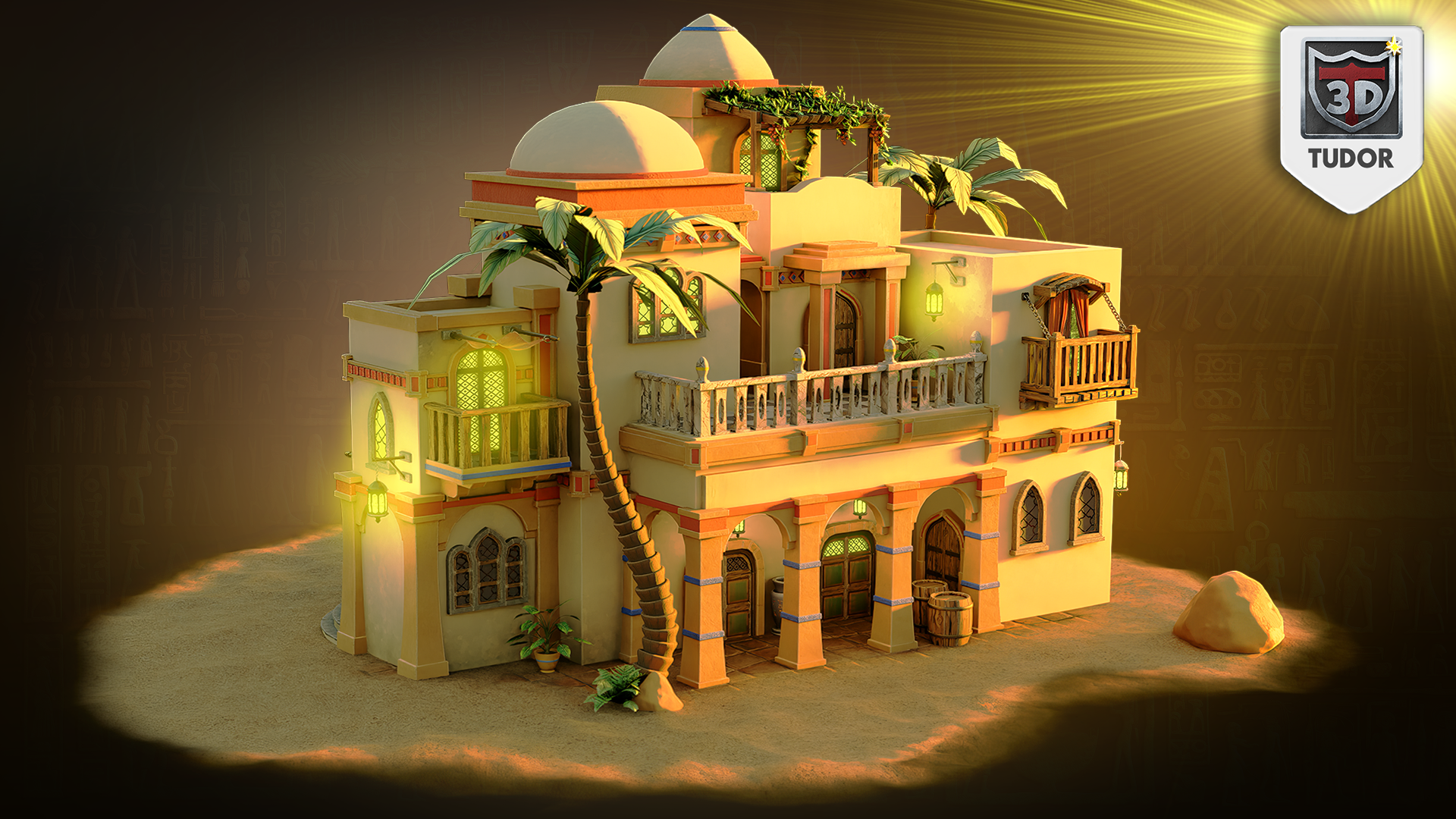 Arabian Shader Pack applied in a Blender environment render